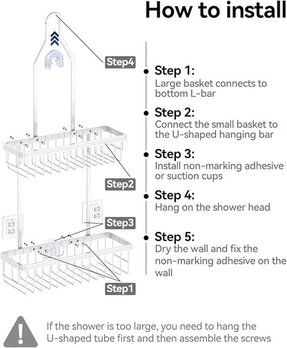 YASONIC Shower Caddy Hanging, Never Rust Shower Organizer Hanging, Aluminum Shower Racks for Inside Shower with Hooks for Raz