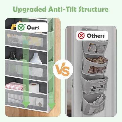 Over The Door Storage Organizer with 5 Extra Large Pockets & Side Mesh Pouches, Hanging Closet Door Organizer for Bedroom, Pa