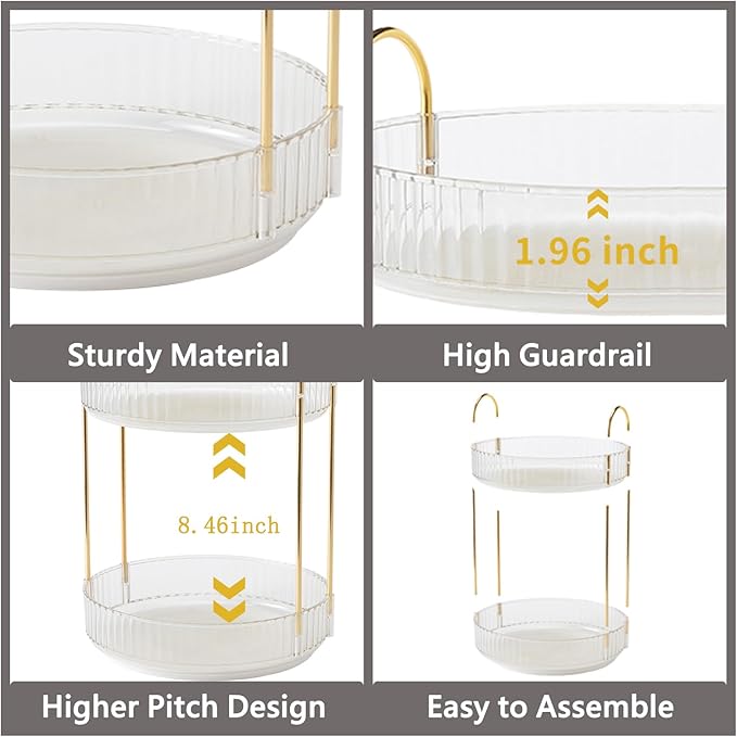 Asayuee 360 Rotating Makeup Organizer,2 Tier Large Capacity Make Up Organizers and Storage,Skincare Perfume Vanity Organizers