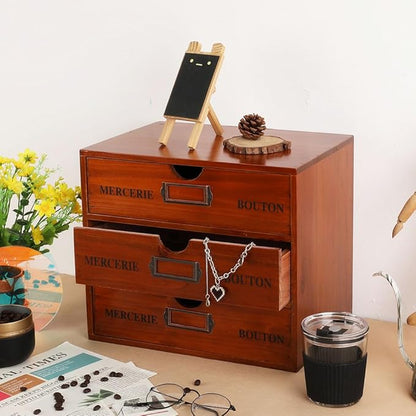 Wooden Storage Box Rustic Desktop Organizer with 3 Drawers Office Desk Accessories Shelf Large Craft Storage Containers Apoth