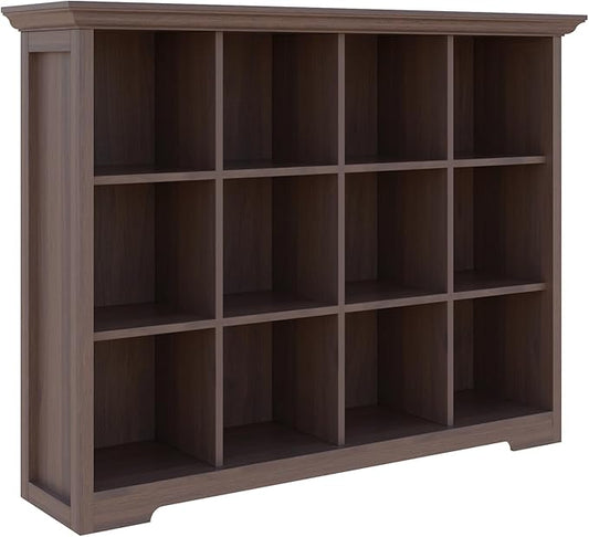 OSCHF Cube Shelf Bookcase with Base - Wooden 3 Tiers Floor Standing Low Storage Cabinet for Home and Office, 12-Cube Lattice 