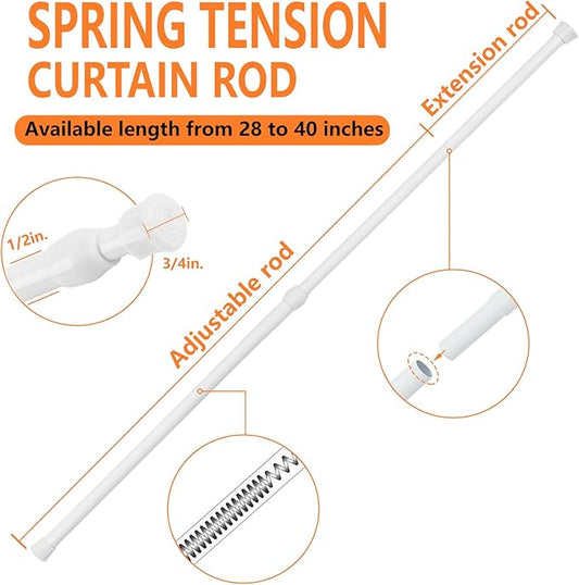 KXLife 6Pcs Spring Tension Curtain Rod, 28 to 40 Inch Adjustable Small Tension Rods No Drill, White Spring Loaded Curtain Ten