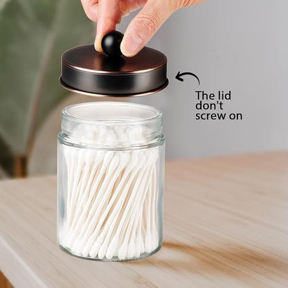 Amolliar 4Pc Apothecary Jars Bathroom Vanity Storage Organizer-Countertop Canister & Stainless Steel Lids &Cute Stickers -Qti