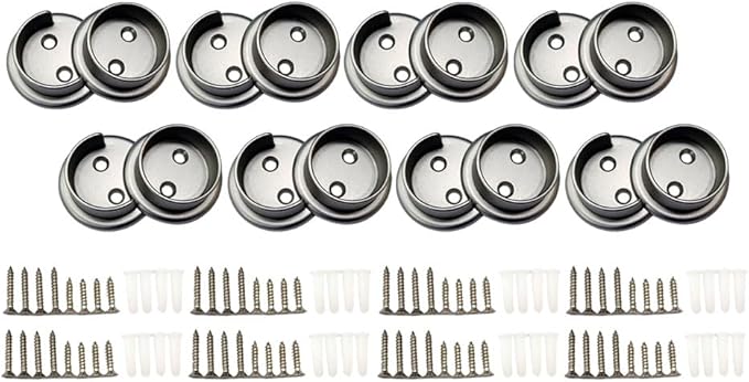QCAA Heavy Duty Solid Metal Pole Socket Set, 1-3/8'', Satin Nickel, 8 Pairs, Made in Taiwan