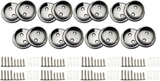 QCAA Heavy Duty Solid Metal Pole Socket Set, 1-3/8'', Satin Nickel, 8 Pairs, Made in Taiwan