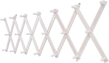 SCUNDA Accordion Wall Hanger with 20 Hooks, Wooden Wall Expandable Coat Rack for Coat, Hats, Baseball Caps, Coffee Mug, Jewel