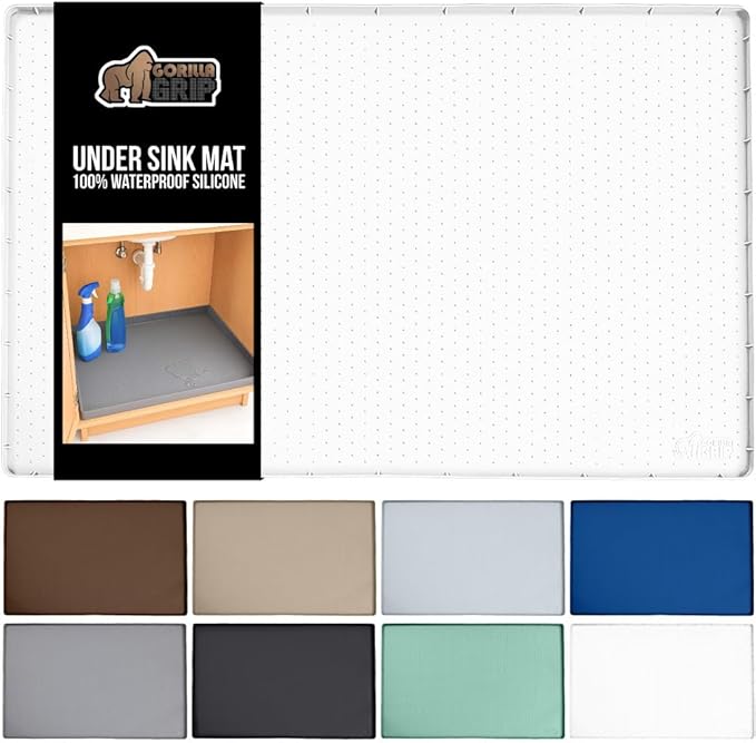 GORILLA GRIP Waterproof Silicone Under Sink Mat with Raised Lip for Kitchen and Bathroom, 34 x 22 in, Cabinet Shelf Liner Sta