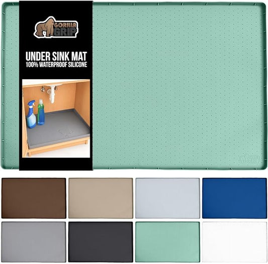 GORILLA GRIP Waterproof Silicone Under Sink Mat with Raised Lip for Kitchen and Bathroom, Cabinet Shelf Liner Stay in Place M