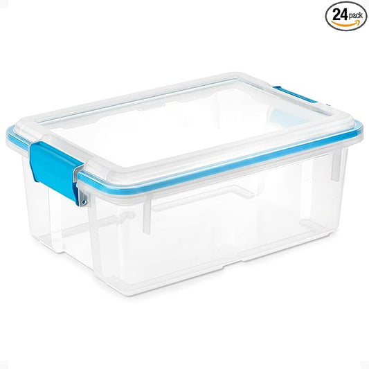 Sterilite 24-Pack Gasket Box, Weather-Resistant Storage Bins with Latching Lids, 12 Quart - Heavy-Duty Organizing Containers 
