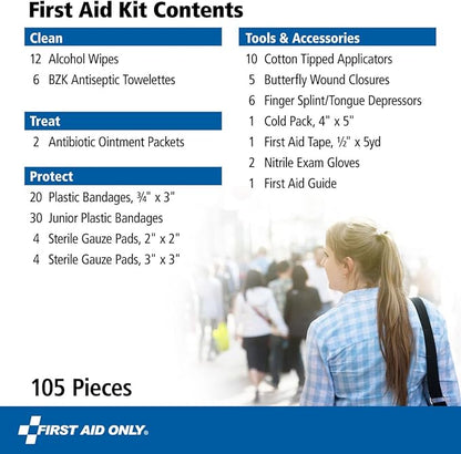 First Aid Only 91249 On-The-Go All-Purpose Emergency First Aid Kit for Car, Travel, Home and Business, 105 Pieces