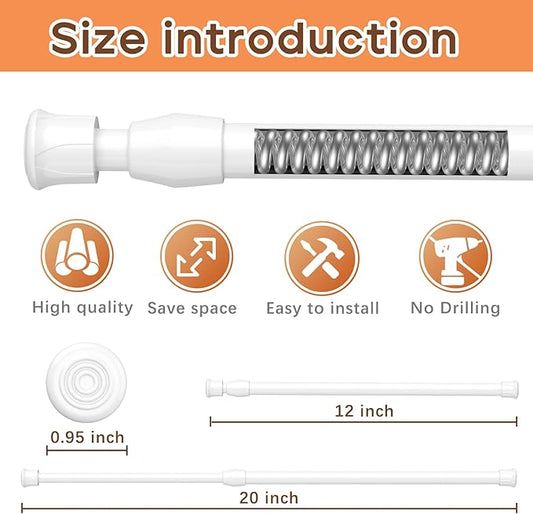 AIZESI 4PCS White Spring Tension Rods 12 to 19 Inch Adjustable Short Curtain Rods Tension Extendable Curtain Rod Mini Tension
