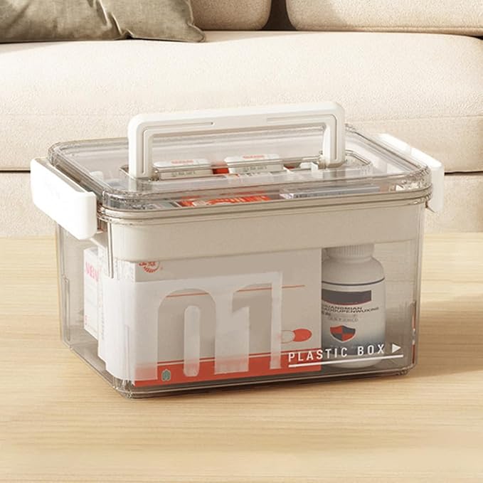 Clear Medicine Organizer Storage Box with Removable Tray, Plastic Medicine Storage Organizer & First Aid Box, Multipurpose Me