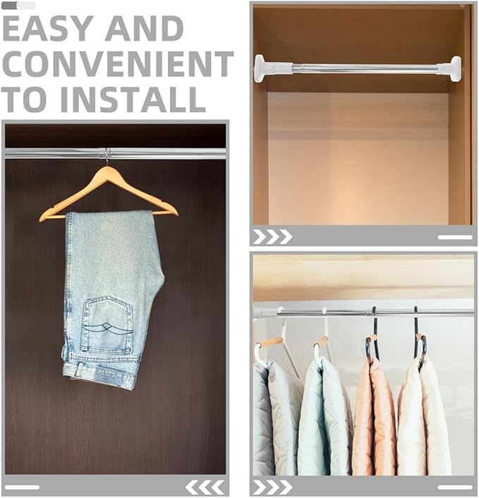 Lurrose 2 Pcs Adjustable Stainless Steel Closet Rods Heavy Duty Tension Bars 47-80cm Extendable Wardrobe Poles No Drilling fo