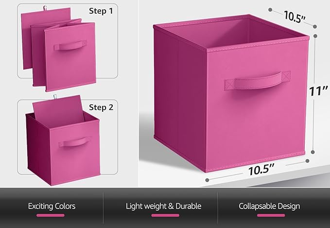 Sorbus Foldable Storage Cubes - 6 Pink Storage Bins for Organizing Pantry, Closet, Shelf, Nursery, Playroom, Toy Box, Cubby -