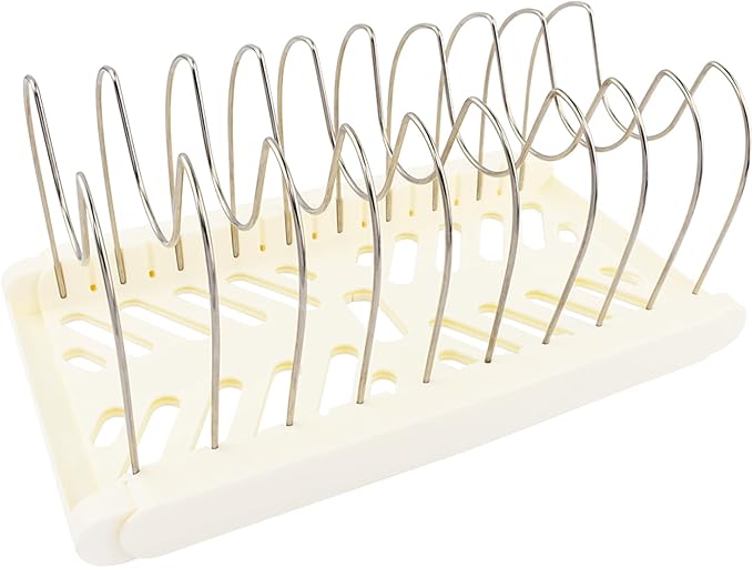 Pot and Pan Organizer, Expandable Pan Organizer for Cabinet, Pot Lid Holder with 10 Adjustable Compartments for Kitchen Cabinet Cookware Baking Frying Rack(White)