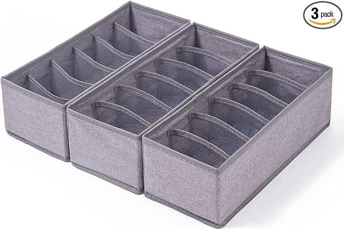 Qozary 3 Pack Sock Underwear Drawer Organizer Dividers, Collapsible Cabinet Closet Storage Boxes for Clothes, Socks, Lingerie