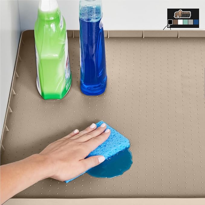 GORILLA GRIP Waterproof Silicone Under Sink Mat with Raised Lip for Kitchen and Bathroom, Cabinet Shelf Liner Stay in Place M