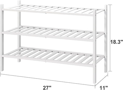 viewcare White Shoe Rack, 3-Tier Bamboo Wood Shoe Rack for Closet, Entryway & Hallway, and Stackable Shoe Shelf Storage Organ