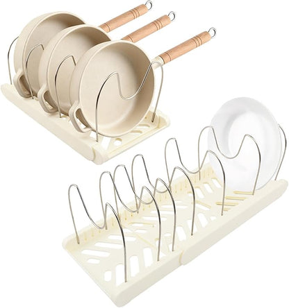 Pot and Pan Organizer, Expandable Pan Organizer for Cabinet, Pot Lid Holder with 10 Adjustable Compartments for Kitchen Cabinet Cookware Baking Frying Rack(White)