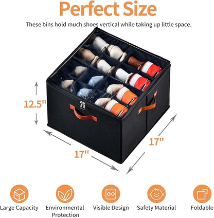 INSTY 2 Pack Shoe Organizer for Closet, Fits up to 32 Pairs, Adjustable Dividers for Shoe Storage, Space-Saving Shoe Bins and