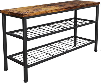 3-Tier Metal Shoe Rack with Wood Top - Durable & Space-Saving Shoe Organizer,Industrial Shoe Organizer Shelf Bench Storagefor