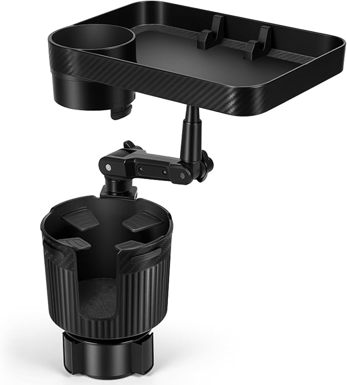 Car Cup Holder Tray, Car Food Tray for Eating with Phone Holder, Large Car Cup Holder Expander with Adjustable Base, Fit in 2