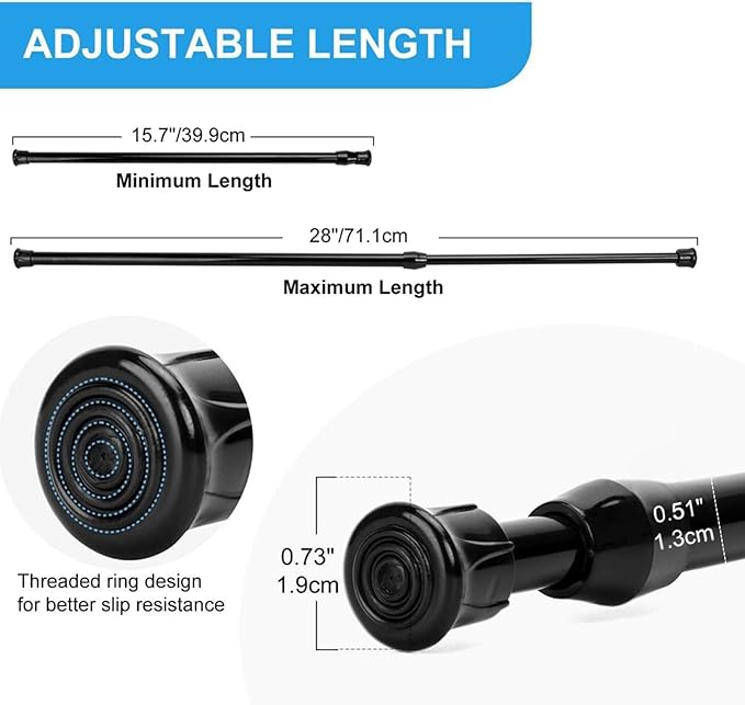 4 Pack Tension Curtain Rod 15.7-28 Inch, Small Short Adjustable Extendable Spring Loaded Rods for Windows Cabinet Blinds Clos