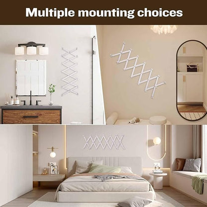 SCUNDA Accordion Wall Hanger with 20 Hooks, Wooden Wall Expandable Coat Rack for Coat, Hats, Baseball Caps, Coffee Mug, Jewel