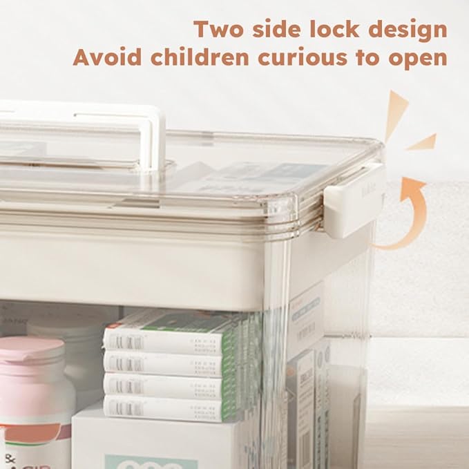 Clear Medicine Organizer Storage Box with Removable Tray, Plastic Medicine Storage Organizer & First Aid Box, Multipurpose Me