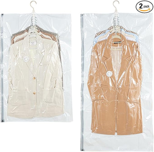 Hanging Vacuum Storage Bags – 2 Pack (1 Long, 1 Short) Hanging Vacuum Seal Bags for Clothing, Closet Organizer Space Saver fo