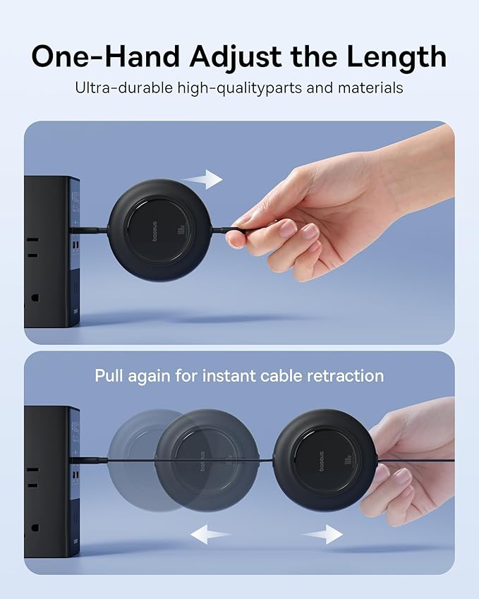 Baseus USB C to USB C Cable, 100W 6.6ft Retractable USB C Fast Charging Cable, 7-Stage Length Preset Retractable Charger Cord