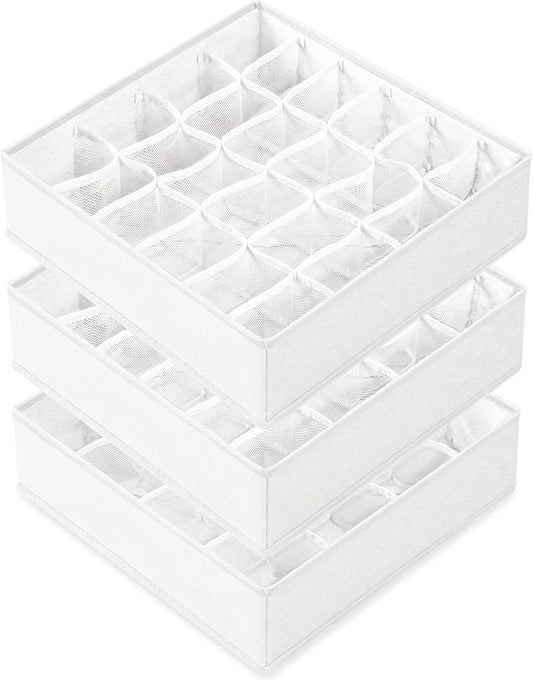 Criusia 3 Pack Sock Underwear Drawer Organizer Dividers, 64 Cell Fabric Foldable Cabinet Closet Organizers and Storage Boxes 