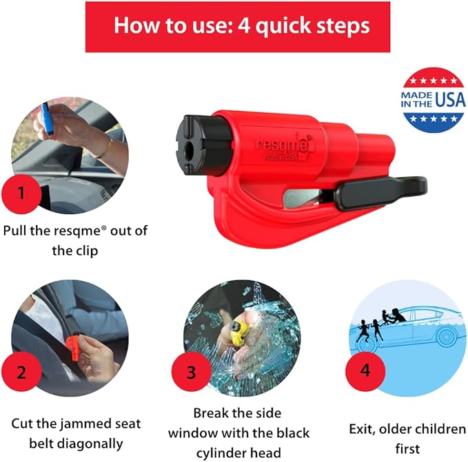 resqme The Original Emergency Keychain Car Escape Tool, 2-in-1 Seatbelt Cutter and Window Breaker, Made in USA, Family Pack o