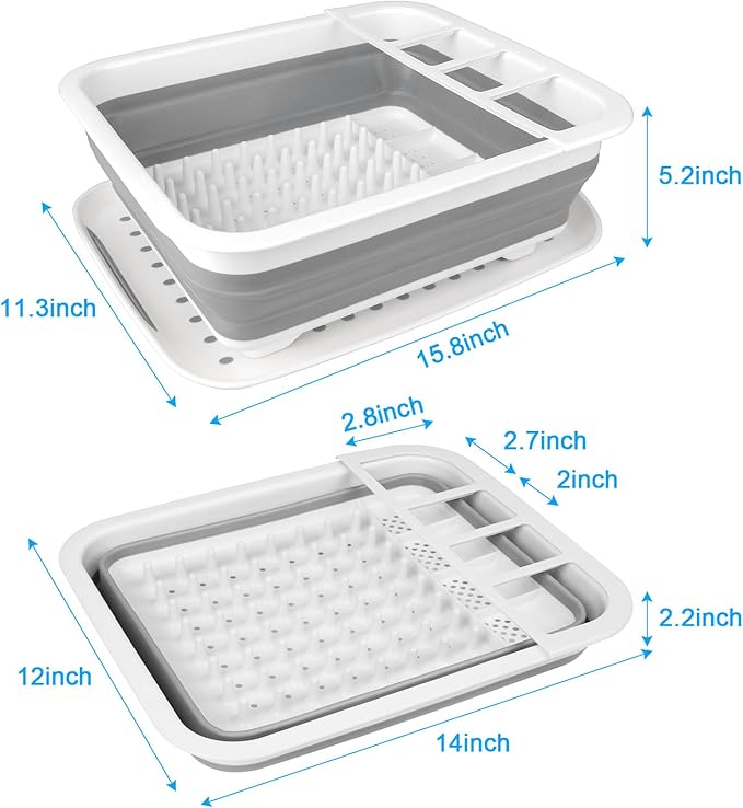 Collapsible Dish Drying Rack Portable Dish Drainers for Kitchen Counter with Drainboard, Kitchen Sink Organizer Basket RV Acc