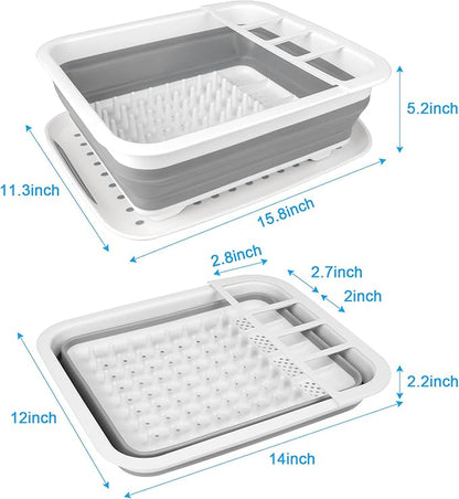 Collapsible Dish Drying Rack Portable Dish Drainers for Kitchen Counter with Drainboard, Kitchen Sink Organizer Basket RV Acc