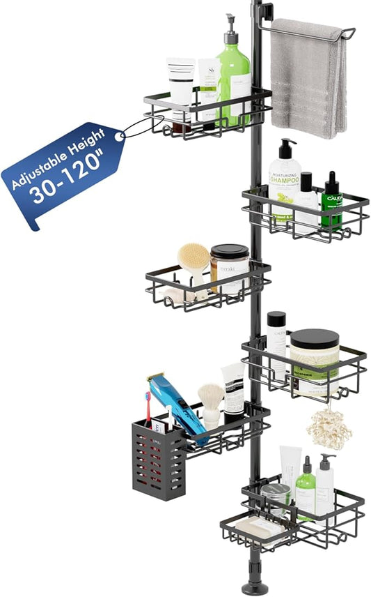 Shower Caddy Organizer Tension Pole, Rustproof 6-Pack Corner Shelf with 30-120 Inch Adjustable Shower Rack for Inside Shower,