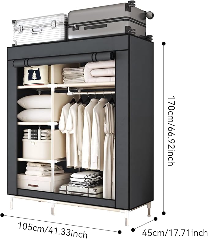 Portable Wardrobe Closet Durable and Easy to Assemble Heavy Duty Clothes Rack with Non-Woven Cover Fabric Best for Bedroom an