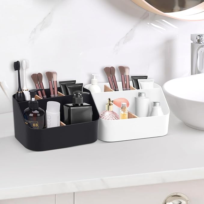 Ayswupt Electric Toothbrush Holders for Bathrooms,Black Tooth Brushing Holder,Toothpaste Organizer with Dividers,Bathroom Cou