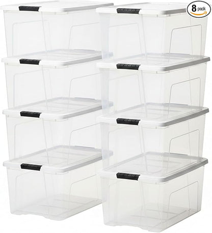 IRIS USA 72 Qt Stackable Plastic Storage Bins with Lids, 8 Pack - BPA-Free, Made in USA - See-Through Organizing Solution, La