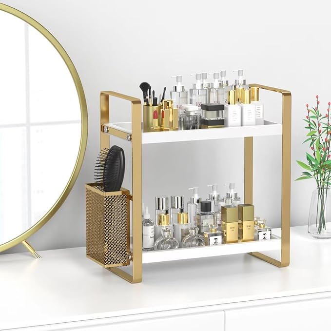 LEMIKKLE Bathroom Counter Organizer with Basket, Perfume,Makeup Organizers for Vanity,Storage Organizers for Bathroom, Kitche