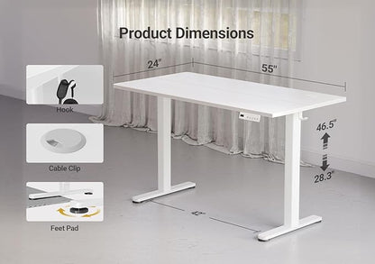 YDN Electric Standing Desk, 55 x 24 Inches Adjustable Height Stand up Desk with Cable Management, Home Office Desks with Splice Board & Frame, White Top