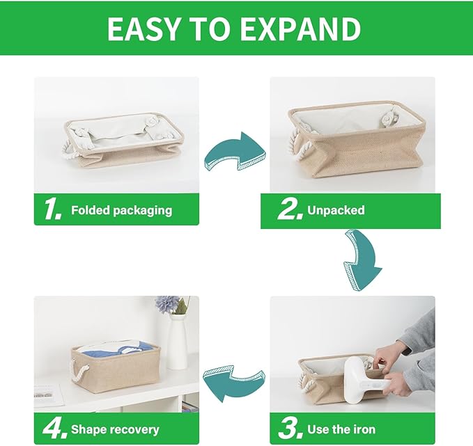 Bidtakay Small Storage Baskets for Shelves 3 Pack Fabric Storage Bins for Organizing Linen Collapsible Organizer for Closet-F