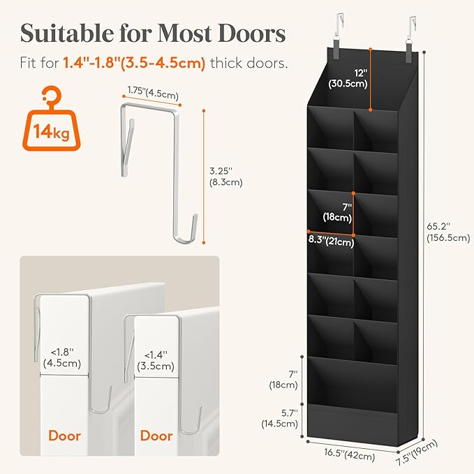 Lifewit 8 Tier Over the Door Shoe Organizer with 15 Large Deep Pockets, Fabric Hanging Shoes Shelf for Closet, Dorm Storage, 