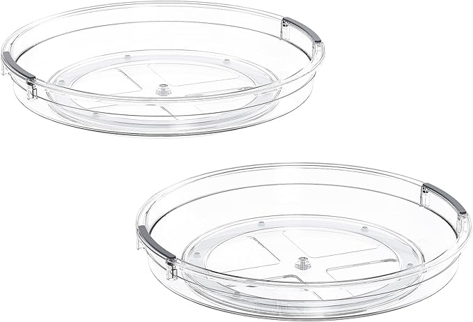 LAMU 2 Pack 10.6in Lazy Susan Organizer Turntable for Cabinet, Clear Lazy Susan for Refrigerator Rotating Organizer for Fridg