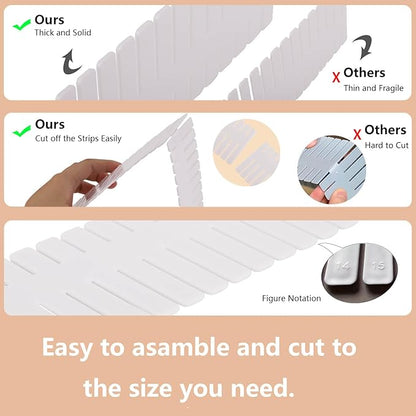 Ohlove 20Pcs Drawer Organizer Dividers 17"x2.8" Adjustable Storage Organizer Separator for Socks, Underwear, Makeup, Kitchen,