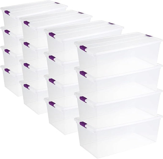 Sterilite 16-Pack 110 Quart ClearView Latch Box, Stackable Organizer Bins with Latching Lids - Clear Plastic Organization Con