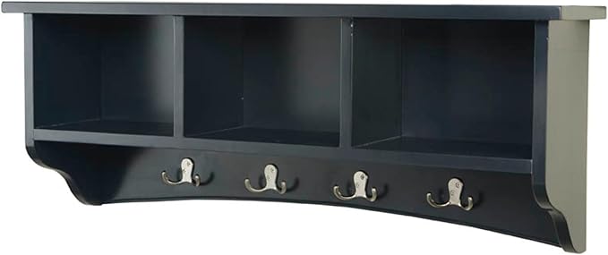 Shaker Cottage Wall-Mounted Coat Rack with 3 Storage Cubbies and 4 Coat Hooks – 36" W x 9" D x 14" H Space-Saving Entryway Or