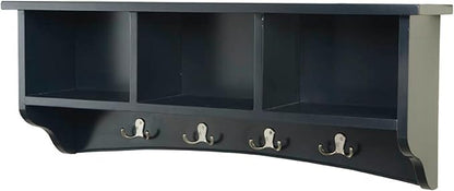 Shaker Cottage Wall-Mounted Coat Rack with 3 Storage Cubbies and 4 Coat Hooks – 36" W x 9" D x 14" H Space-Saving Entryway Or