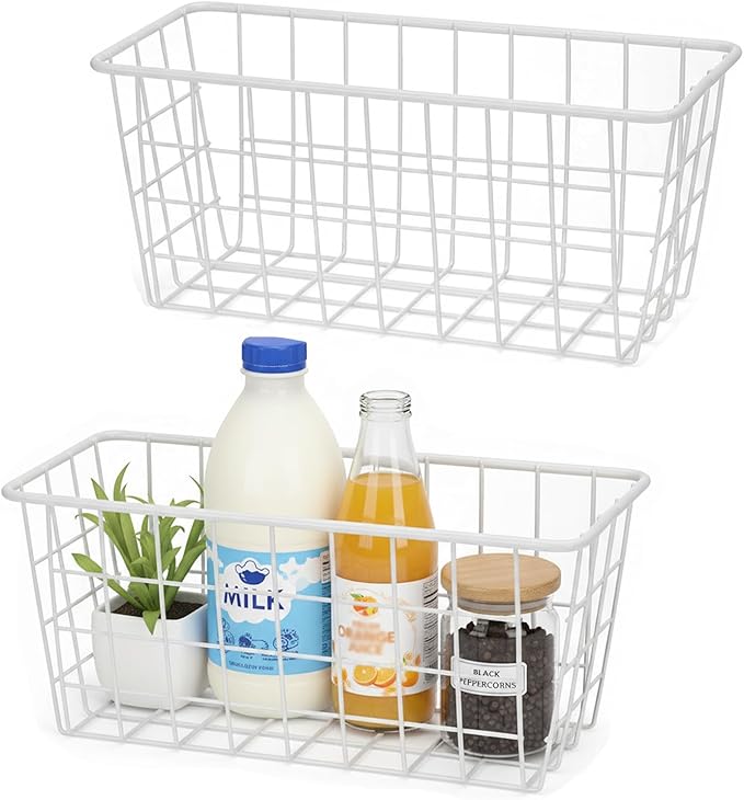 2 Set LeleCAT Hanging Wall Basket Organizer Over the Cabinet Door Adhesive Wire Baskets for Organizing Kitchen Food Pantry Ba