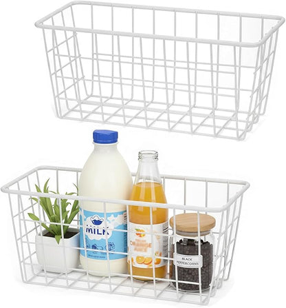 2 Set LeleCAT Hanging Wall Basket Organizer Over the Cabinet Door Adhesive Wire Baskets for Organizing Kitchen Food Pantry Ba